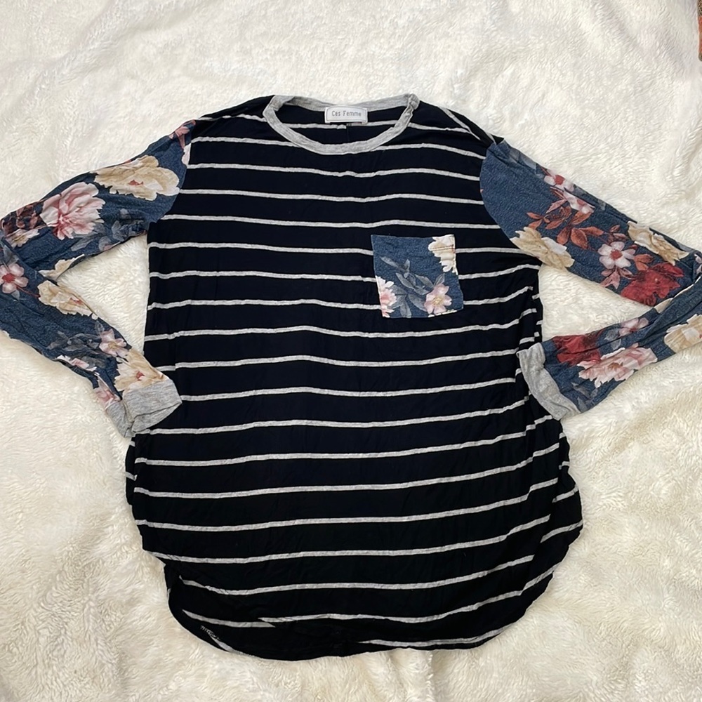 Ces Femme Floral and Striped Long Sleeve